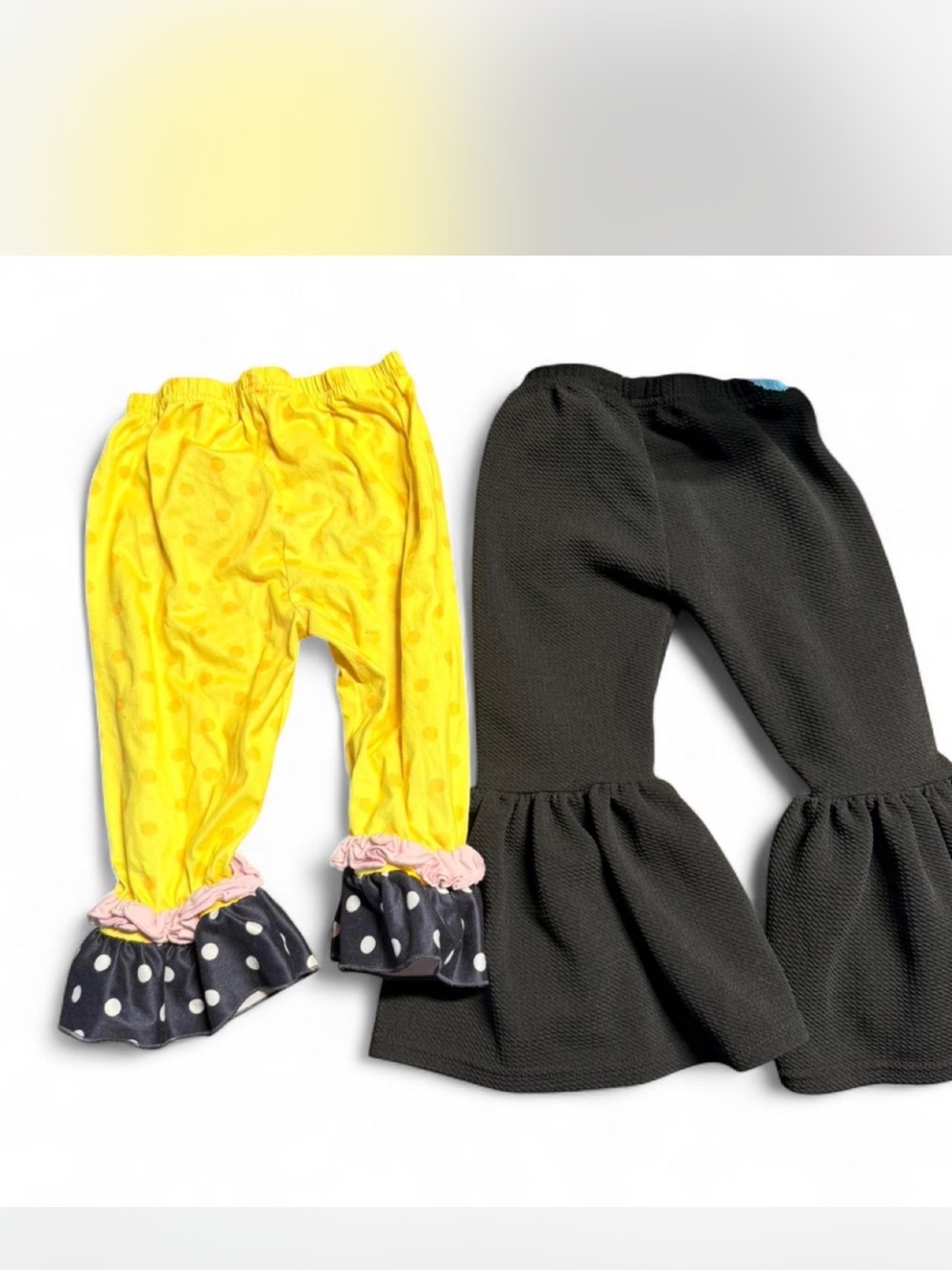 Girls Ruffled Bell Bottom Pants - Yellow & Black